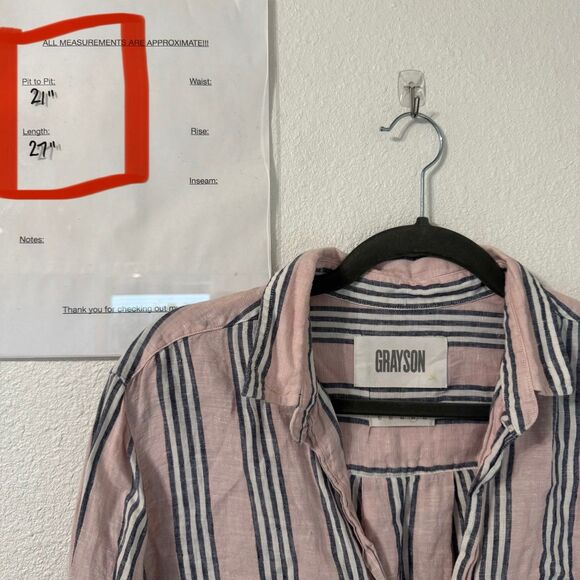 Frank & Eileen Grayson The Hero Button Down‎ Shirt Sz 4 Pink Linen Striped - Picture 6 of 7